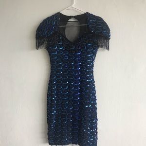 Blue Sequin Beaded Dress